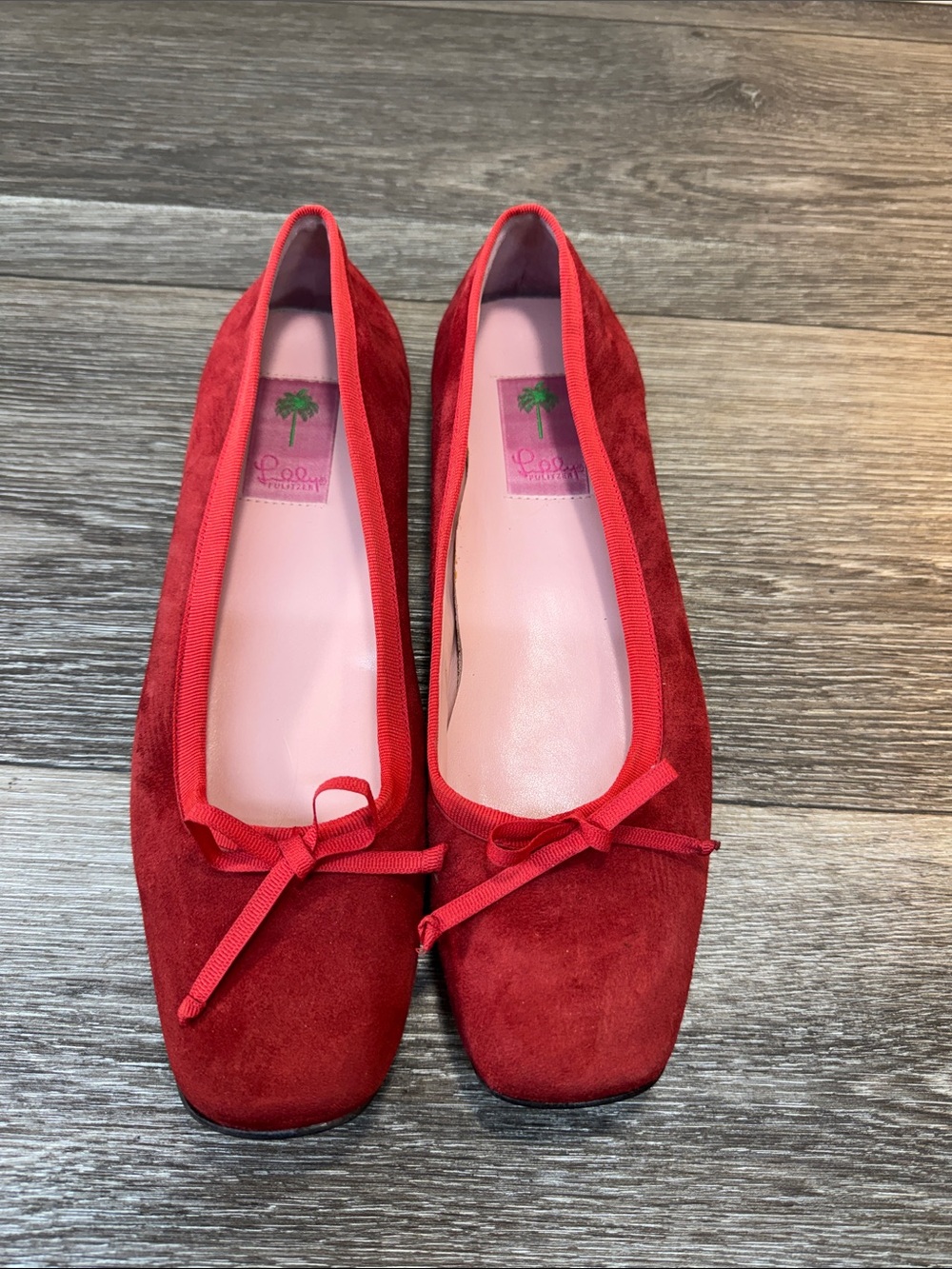 Red Suede Ballet Flats SZ 10 (h220)